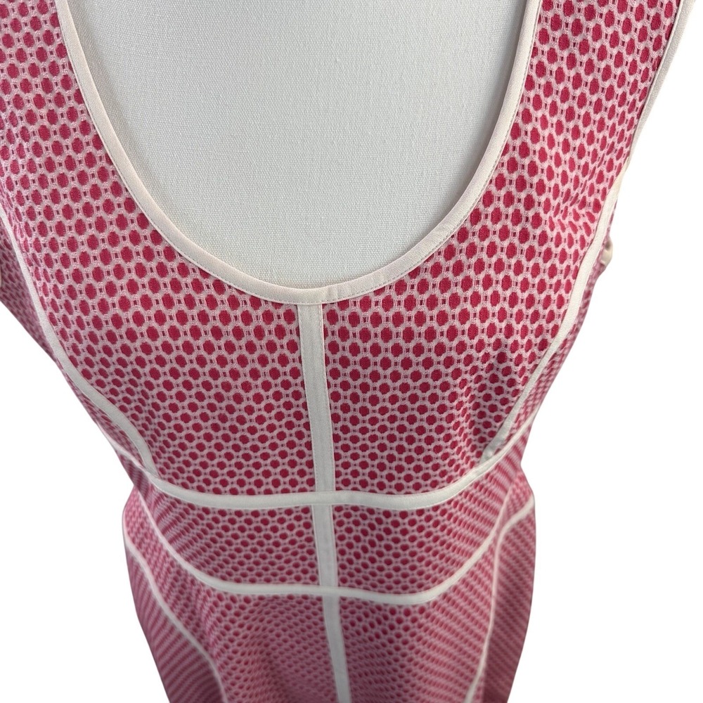 Adrianna Papell Guava Dot Sz 12 Pink White Piping U-Neck Texture Knit Dress $120 - Picture 3 of 10
